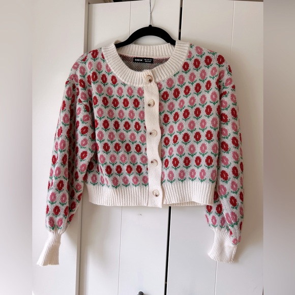 Knit flower pattern sweater cardigan - Picture 1 of 4